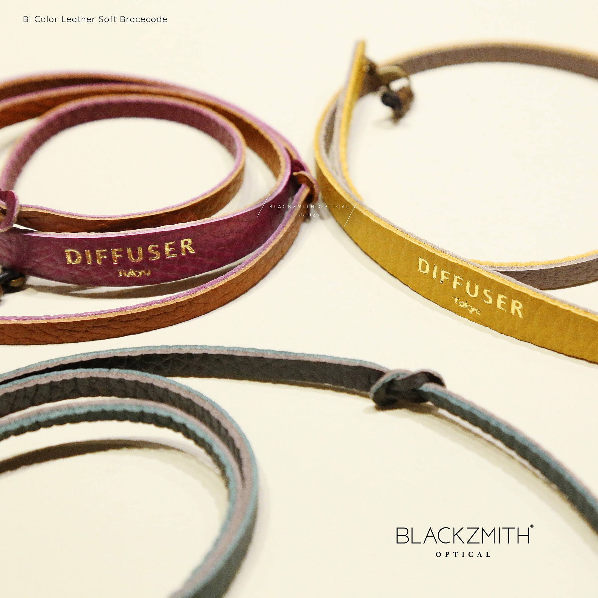 Diffuser Tokyo - Bi Color Leather Soft Bracecode 意大利雙色皮革眼鏡繩 - Yellow & Greige【 Blackzmith Exclusive Limited Edition】(可作手繩)