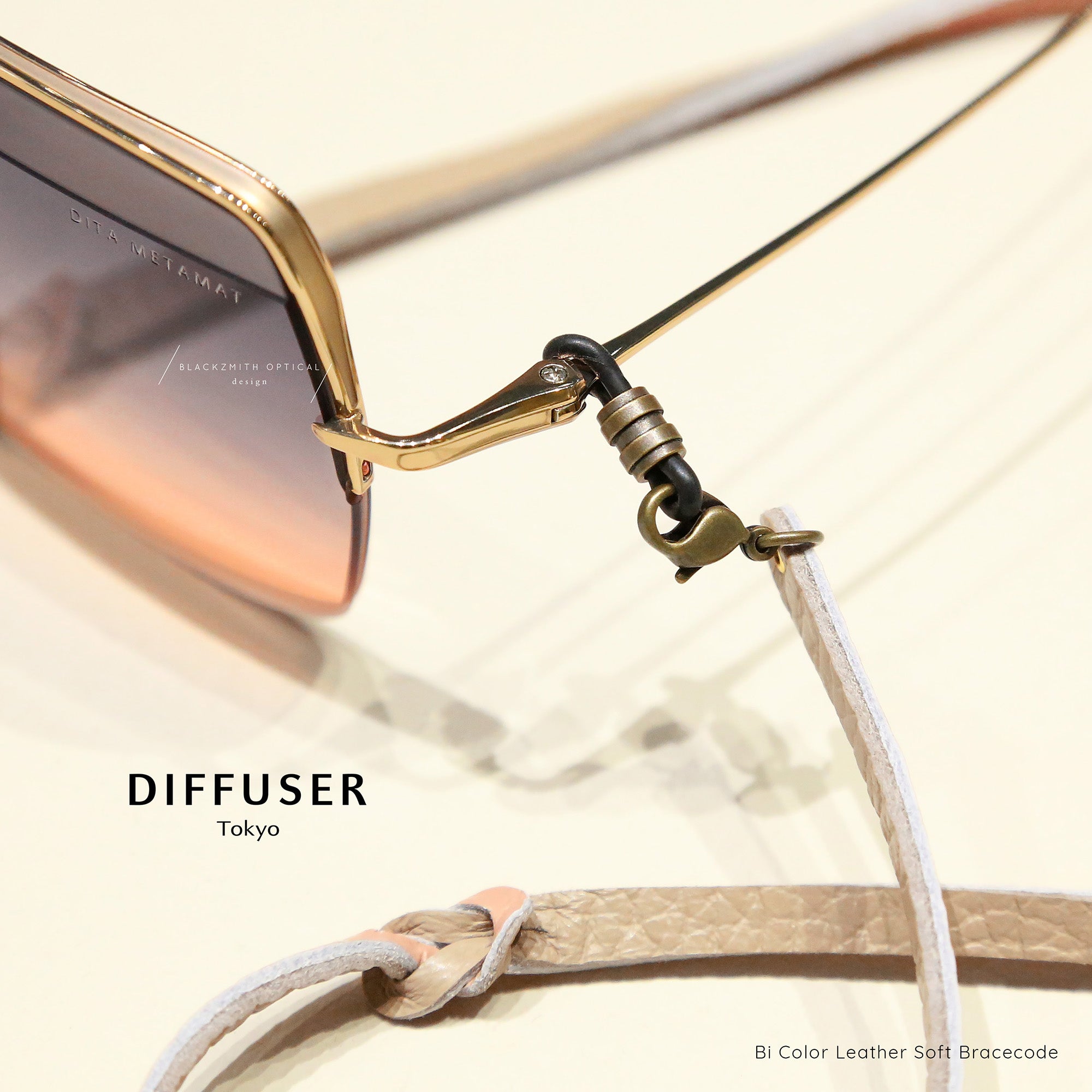 Diffuser Tokyo - Bi Color Leather Soft Bracecode 意大利雙色皮革眼鏡繩 - Pink & Beige【 Blackzmith Exclusive Limited Edition】(可作手繩)