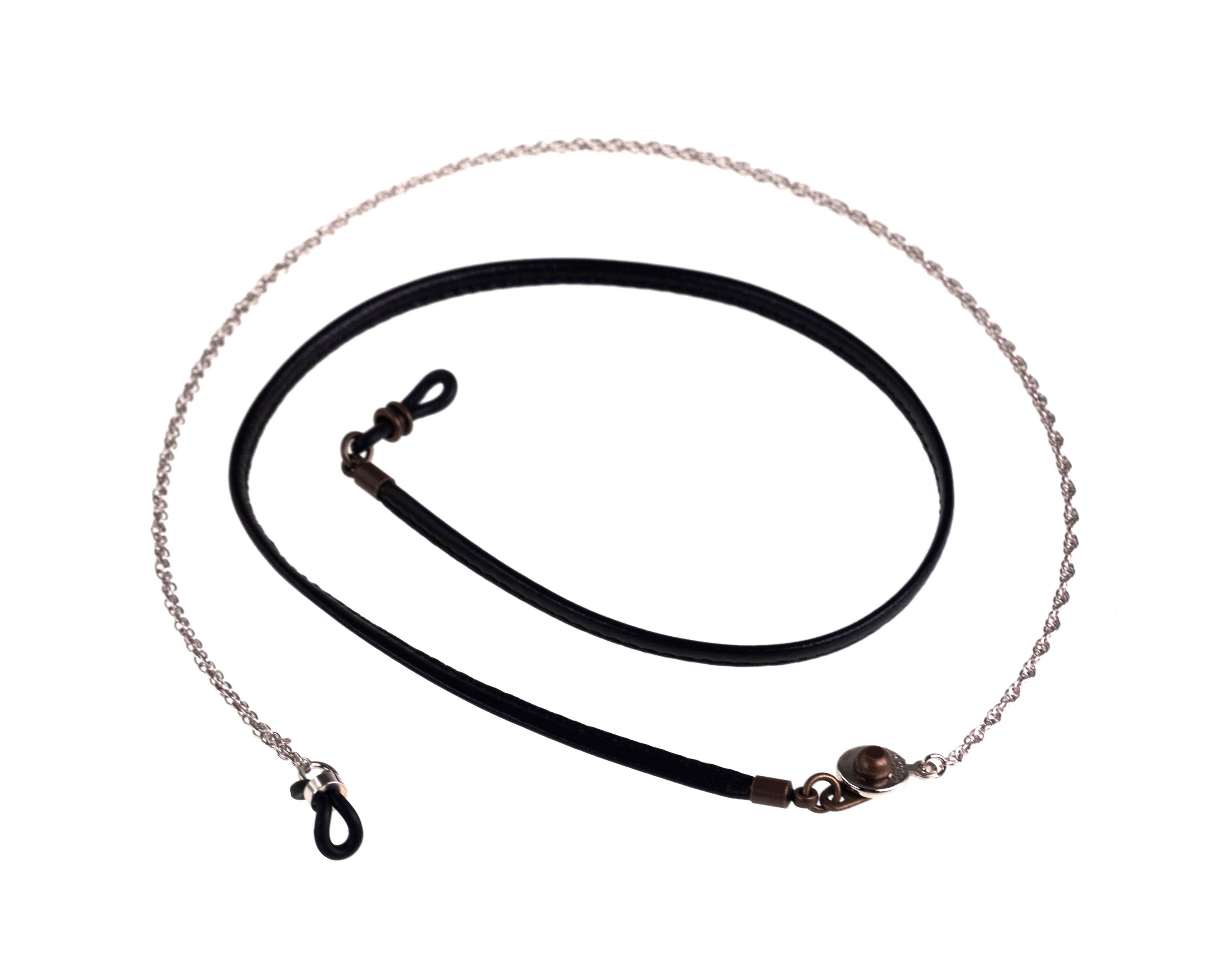Diffuser Tokyo - Detachable Metal 2 Length Glass code 可拆式金屬眼鏡鏈-Silver X Stich Leather Detachable Glass code 可拆式金屬扣眼鏡皮繩-Black【Pre-order Now】