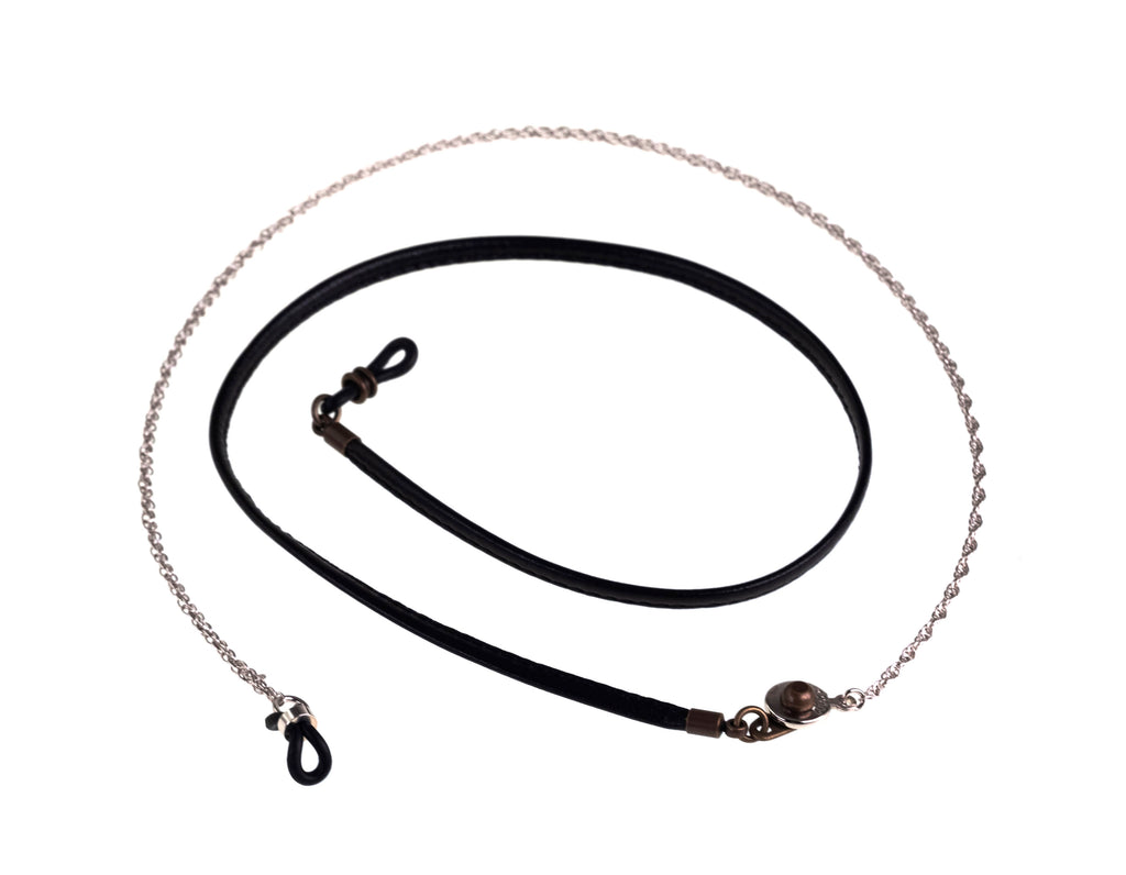 Diffuser Tokyo - Detachable Metal 2 Length Glass code 可拆式金屬眼鏡鏈-Silver X Stich Leather Detachable Glass code 可拆式金屬扣眼鏡皮繩-Black【Pre-order Now】
