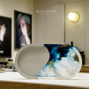 Blackzmith 獨家限量流體藝術 x 水泥眼鏡托盤 (Fluid art Double Layer Coaster) -藍金版【Limited Edition】