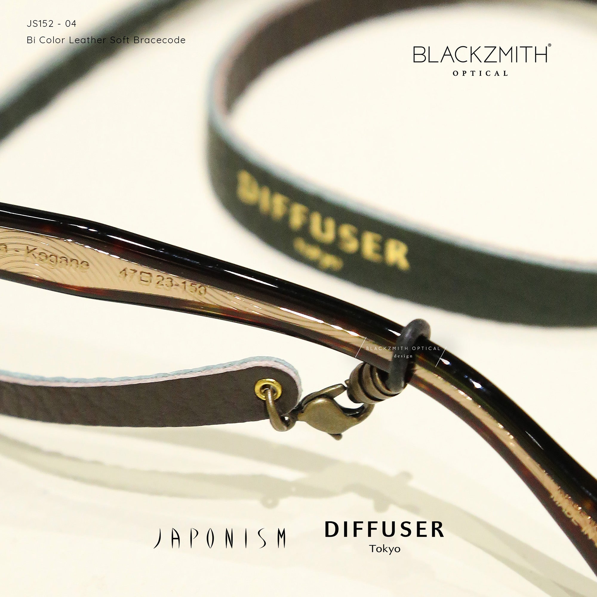 Diffuser Tokyo - Bi Color Leather Soft Bracecode 意大利雙色皮革眼鏡繩 - Green & Grey【 Blackzmith Exclusive Limited Edition】