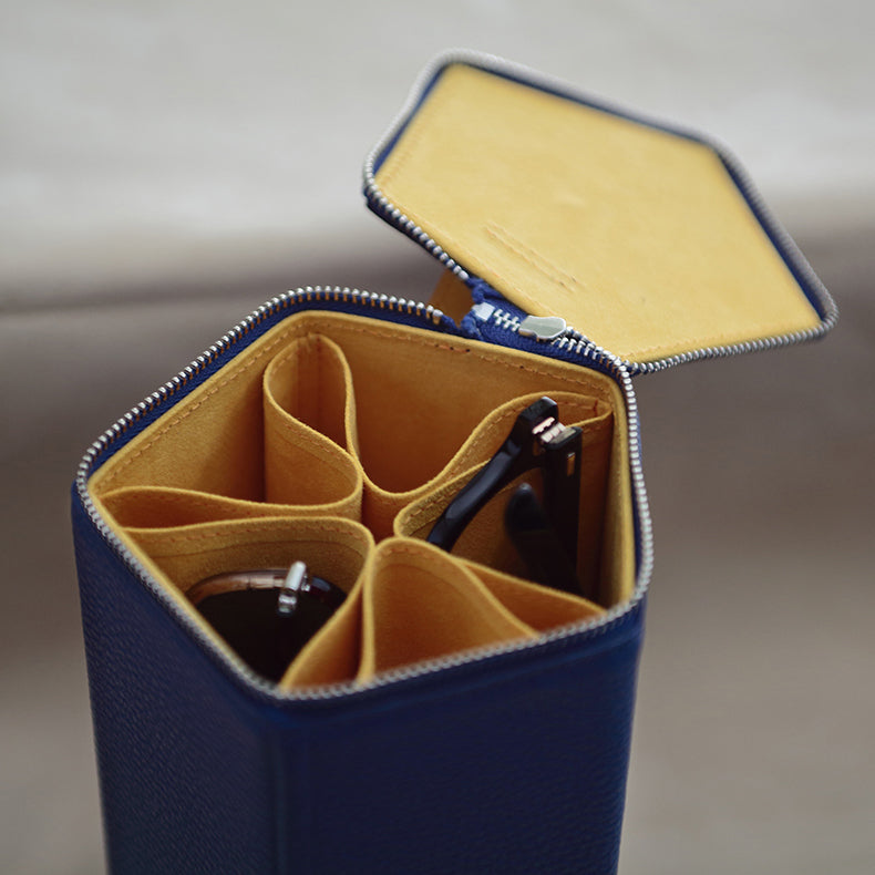 Diffuser Tokyo - Pentagonal Prism Storage Box Type 5 意大利牛皮五角形車用眼鏡收納盒(可放5副) - Blue & Yellow【 Pre-order Now - Blackzmith Exclusive Limited Edition】