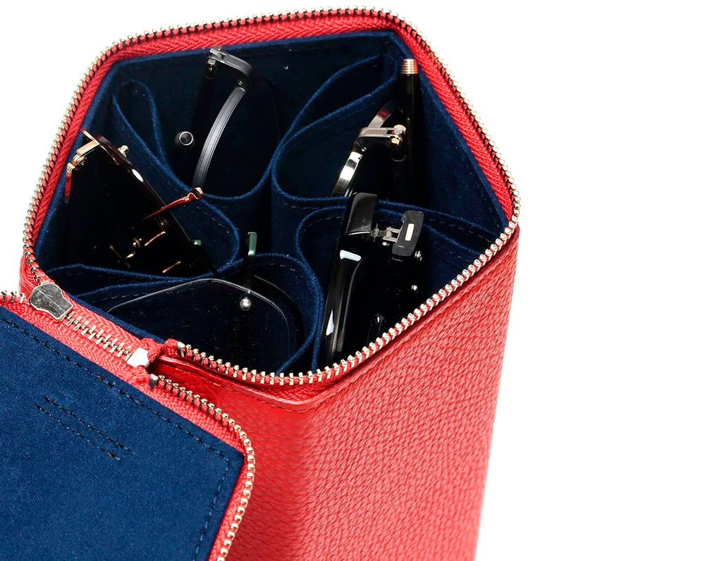 Diffuser Tokyo - Pentagonal Prism Storage Box Type 5 意大利牛皮五角形車用眼鏡收納盒(可放5副) - Scarlet Red & Navy【 Pre-order Now】