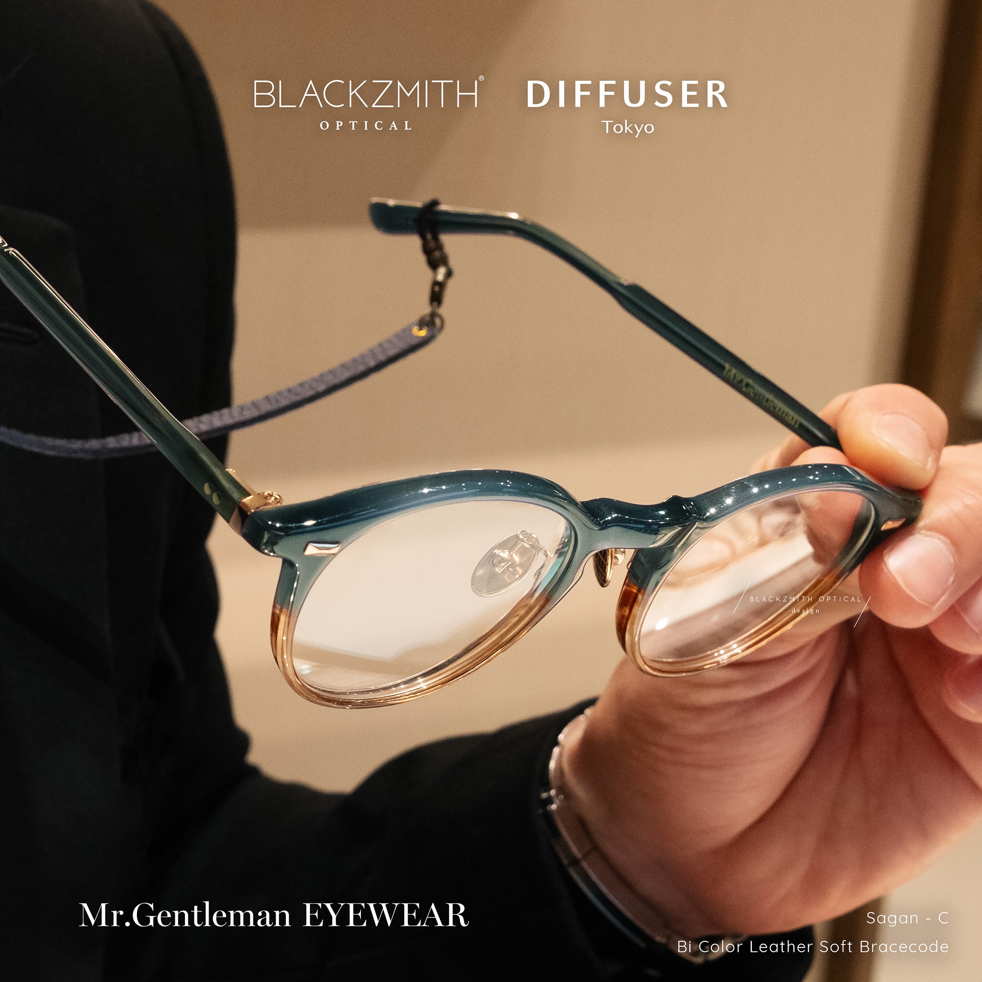 Diffuser Tokyo - Bi Color Leather Soft Bracecode 意大利雙色皮革眼鏡繩 - Black & Navy【 Blackzmith Exclusive Limited Edition】