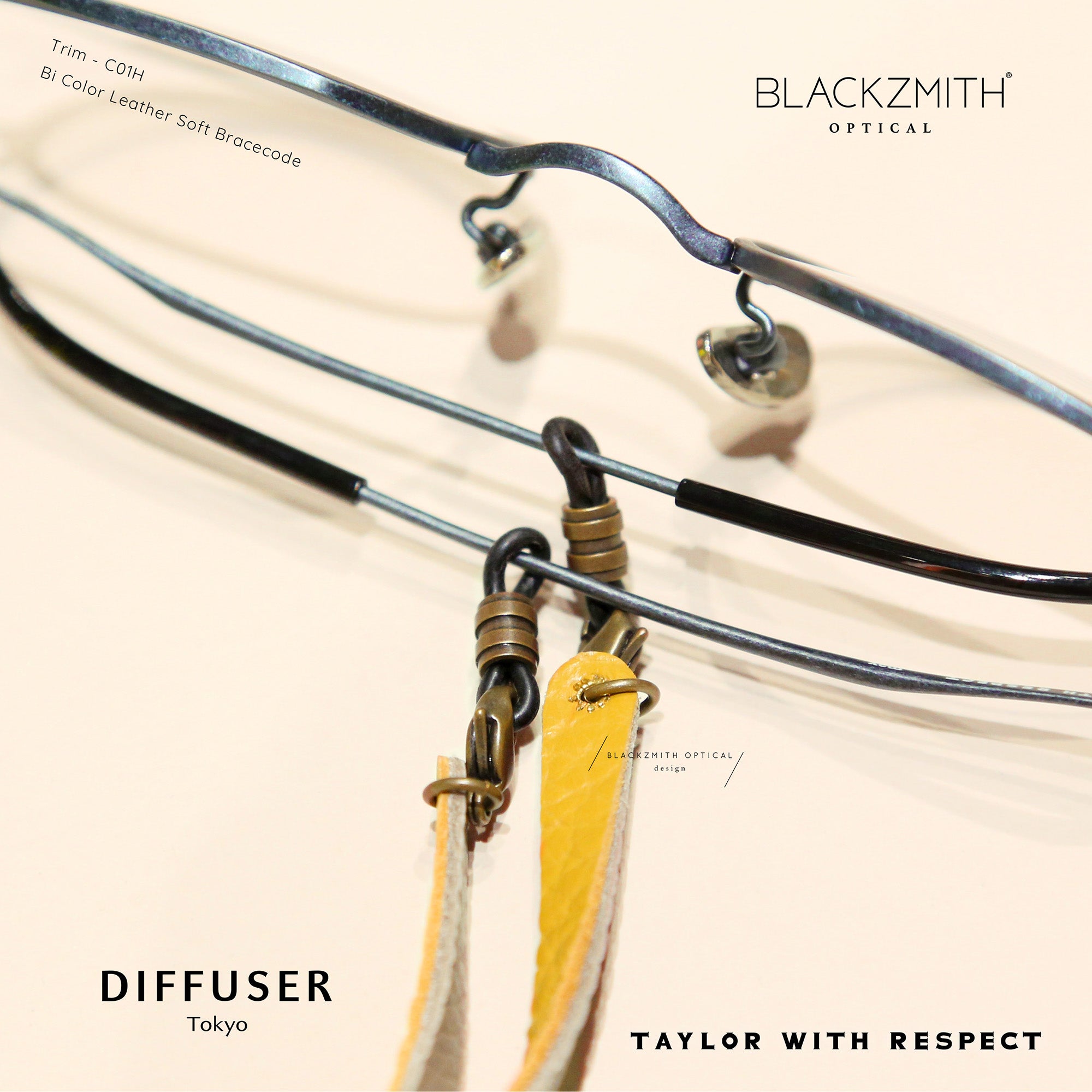 Diffuser Tokyo - Bi Color Leather Soft Bracecode 意大利雙色皮革眼鏡繩 - Yellow & Greige【 Blackzmith Exclusive Limited Edition】(可作手繩)