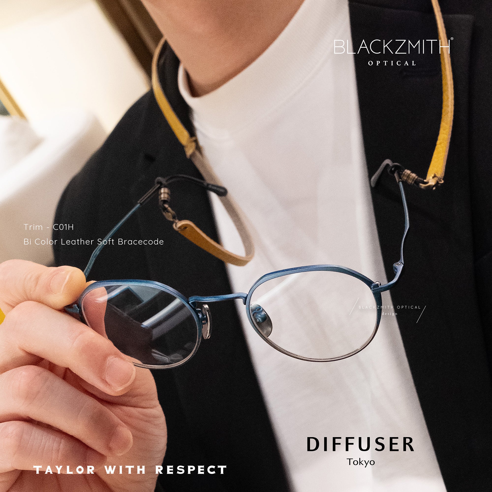 Diffuser Tokyo - Bi Color Leather Soft Bracecode 意大利雙色皮革眼鏡繩 - Yellow & Greige【 Blackzmith Exclusive Limited Edition】(可作手繩)