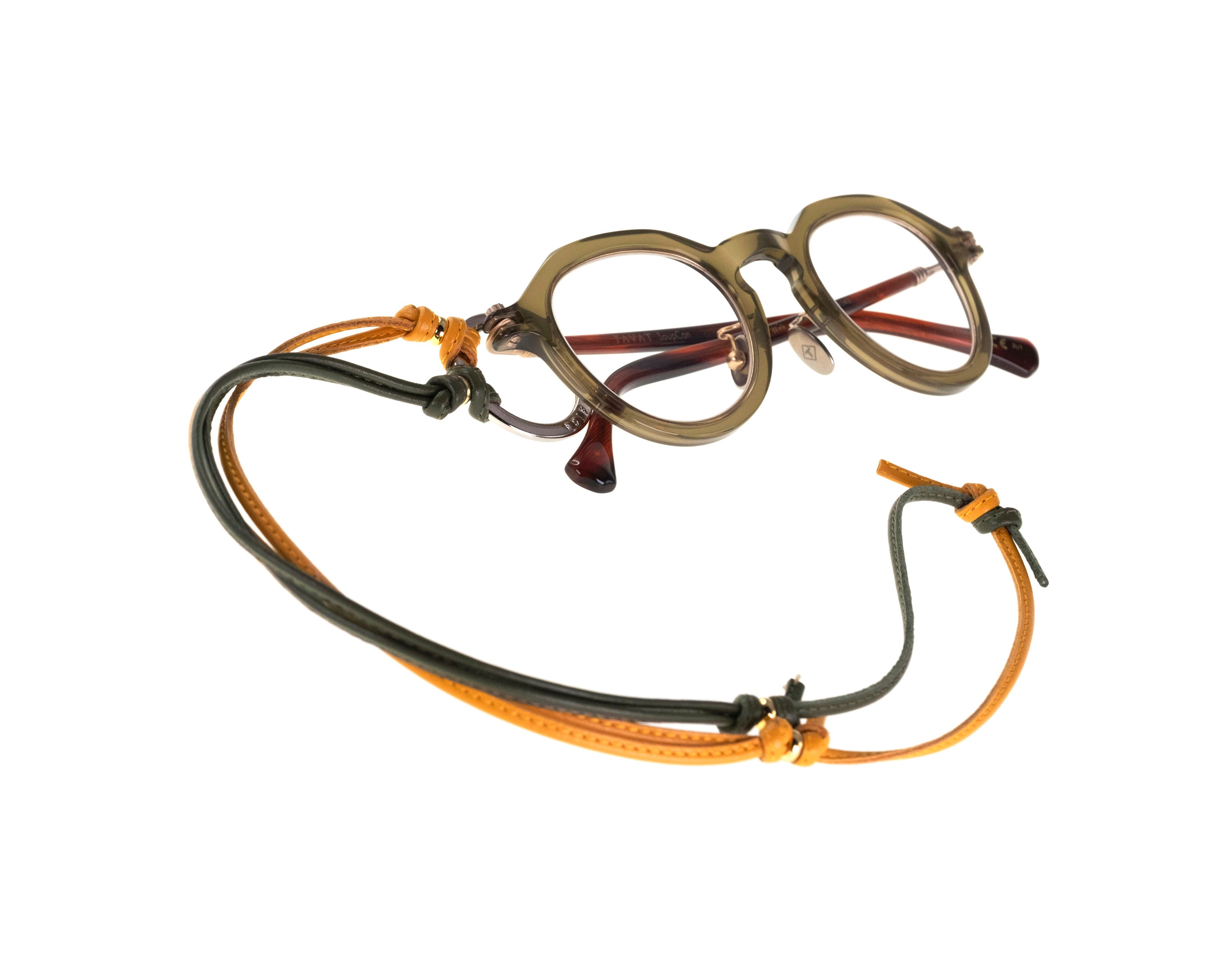 Diffuser Tokyo - Two Tone Stich Leather Glass Holder 金屬圈雙色皮革眼鏡繩 Khaki & Yellow【Blackzmith Exclusive Limited Edition】