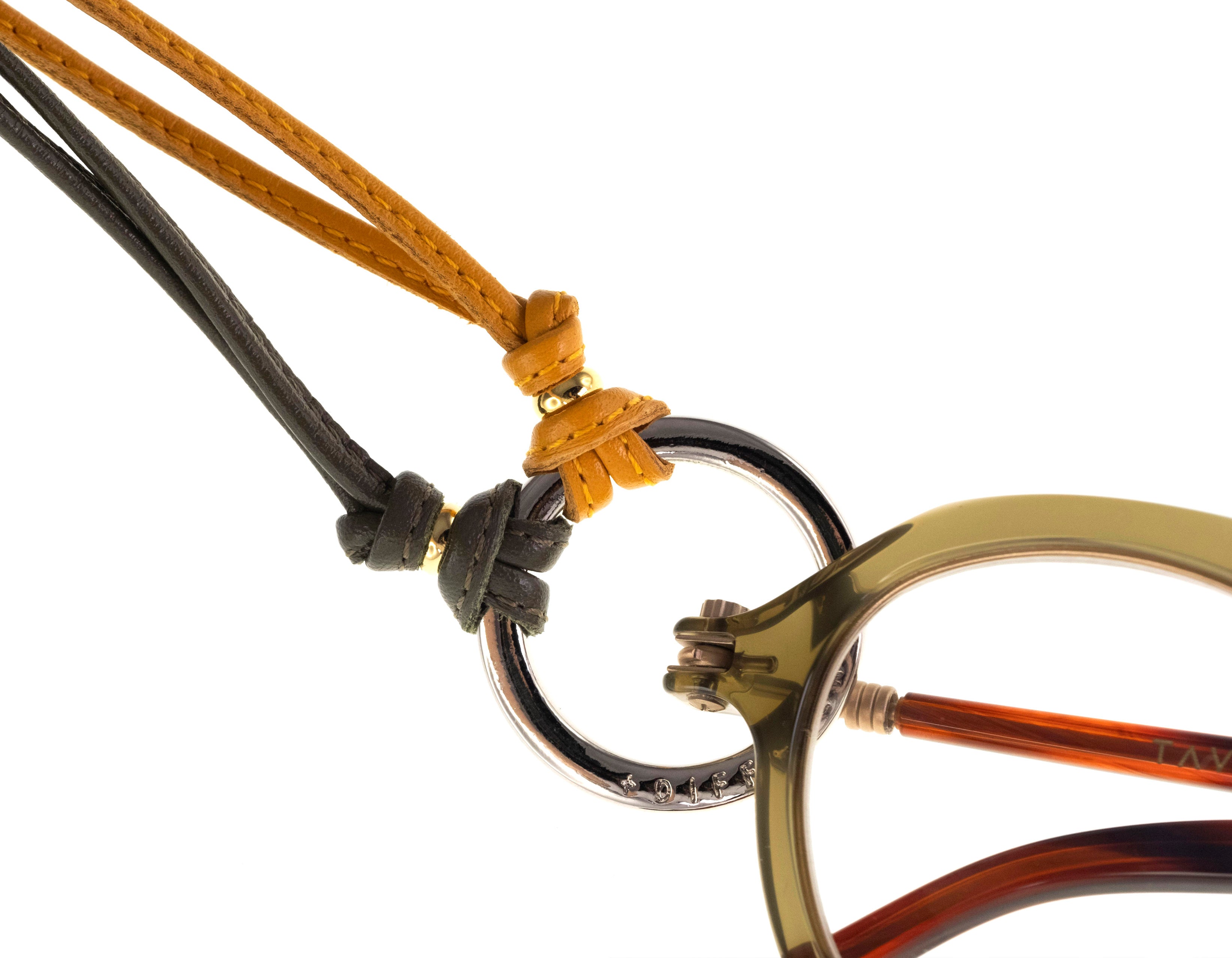 Diffuser Tokyo - Two Tone Stich Leather Glass Holder 金屬圈雙色皮革眼鏡繩 Khaki & Yellow【Blackzmith Exclusive Limited Edition】